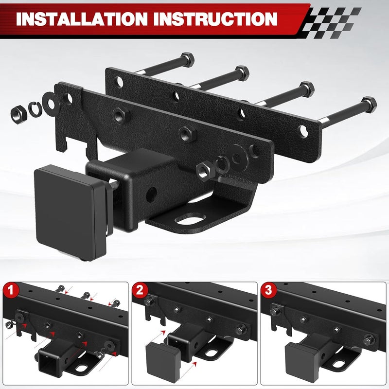 longsen Tow Trailer Hitch Receiver Kit 2 Inch Rear Bumper, Max Towing Capacity 3500 lbs, Compatible with 2018-2025 Jeep Wrangler JL JLU 4 Door and 2 Door Unlimited – Excludes JK Models - Image 4